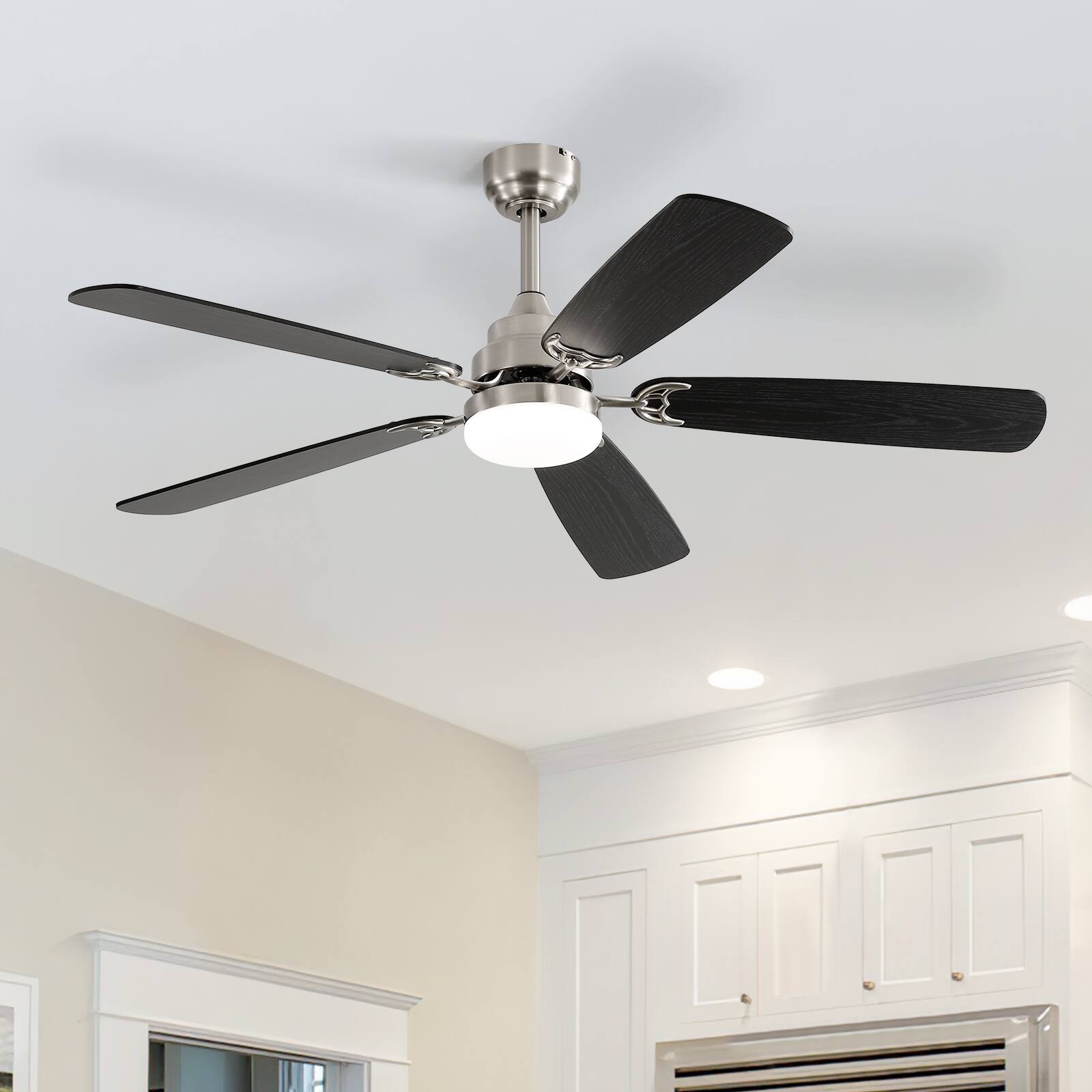 Alt View 5. Sofucor - 52" Nickel Ceiling Fans with Dimmable LED Lights and Remote Farmhouse Indoor Ceiling Fan with Dual Finish Blades Quiet - Nickel.