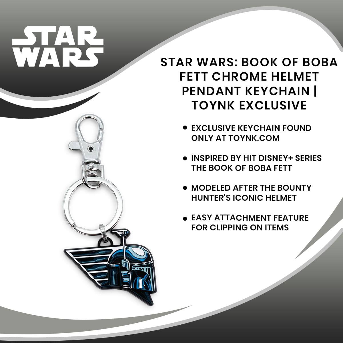 STAR WARS: BOOK OF BOBA FETT CHROME HELMET PENDANT KEYCHAIN | TOYNK EXCLUSIVE

- EXCLUSIVE KEYCHAIN FOUND ONLY AT TOYNK.COM
- INSPIRED BY HIT DISNEY+ SERIES THE BOOK OF BOBA FETT
- MODELED AFTER THE BOUNTY HUNTER'S ICONIC HELMET
- EASY ATTACHMENT FEATURE FOR CLIPPING ON ITEMS