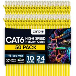 Cmple.com - Cmple - 50 Pack Cat 6 Ethernet Cable 3 ft 10Gbps Internet Cables with RJ45 Connectors 550MHz Cat6 Patch Cord - Yellow