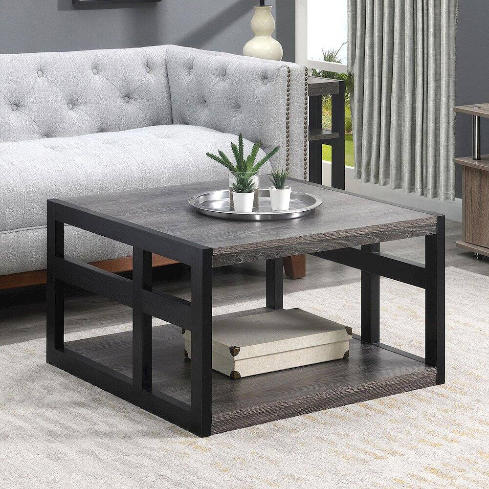 Left. Convenience Concepts - Monterey Square Coffee Table with Shelf - Weathered Gray/Black.
