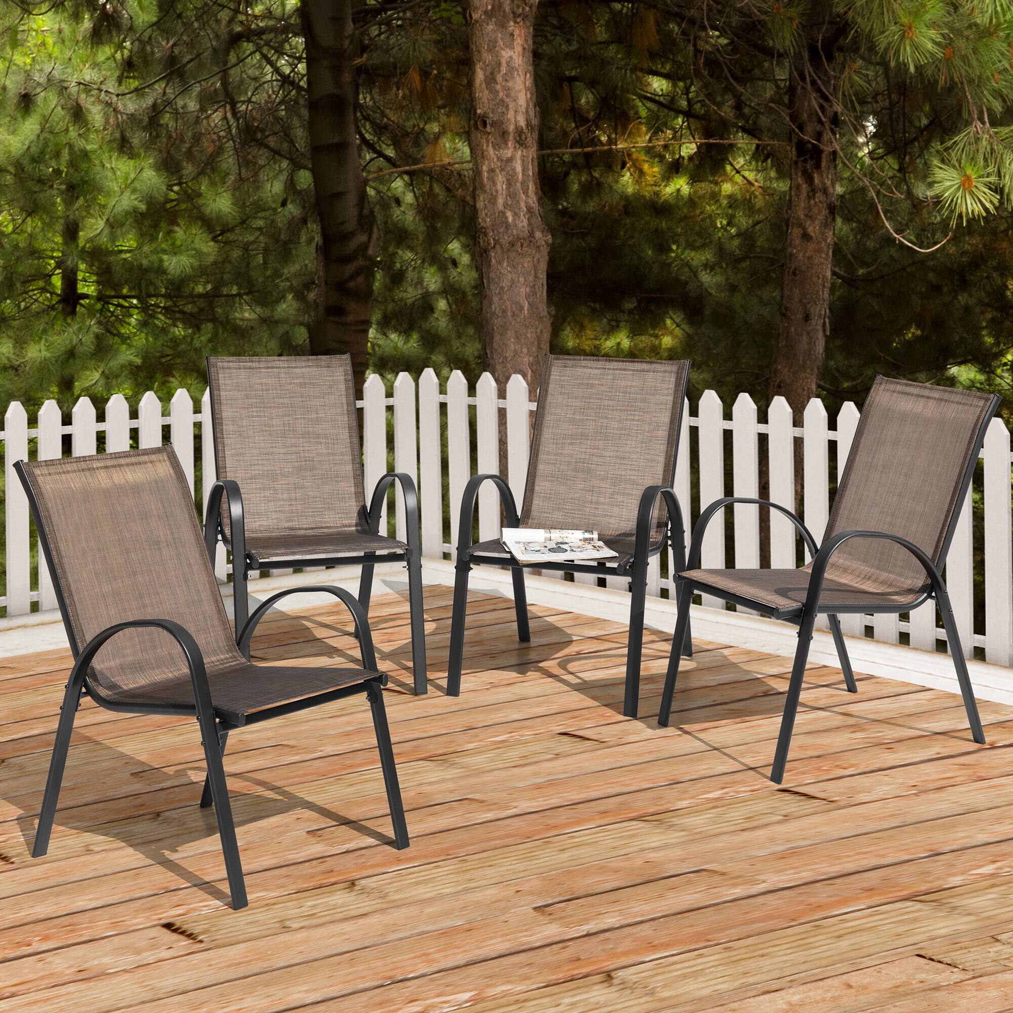 Alt View 10. Nuu Garden - Patio Chairs Set of 4, Stackable Outdoor Dining Chairs with Armrests, All-Weather Textilene - Brown.