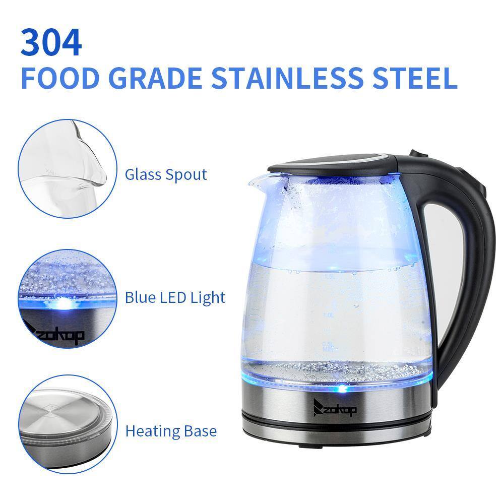304 FOOD GRADE STAINLESS STEEL

- Glass Spout
- Blue LED Light
- Heating Base