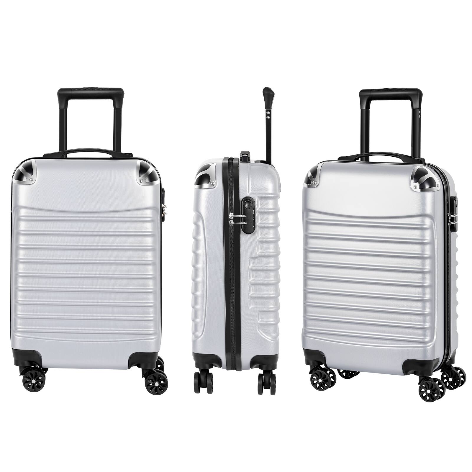 Angle. Oumilen - 20 Inch Carry On Luggage – Lightweight ABS Suitcase, 4 Silent Spinner Wheels with Lock, Silver - Silver.