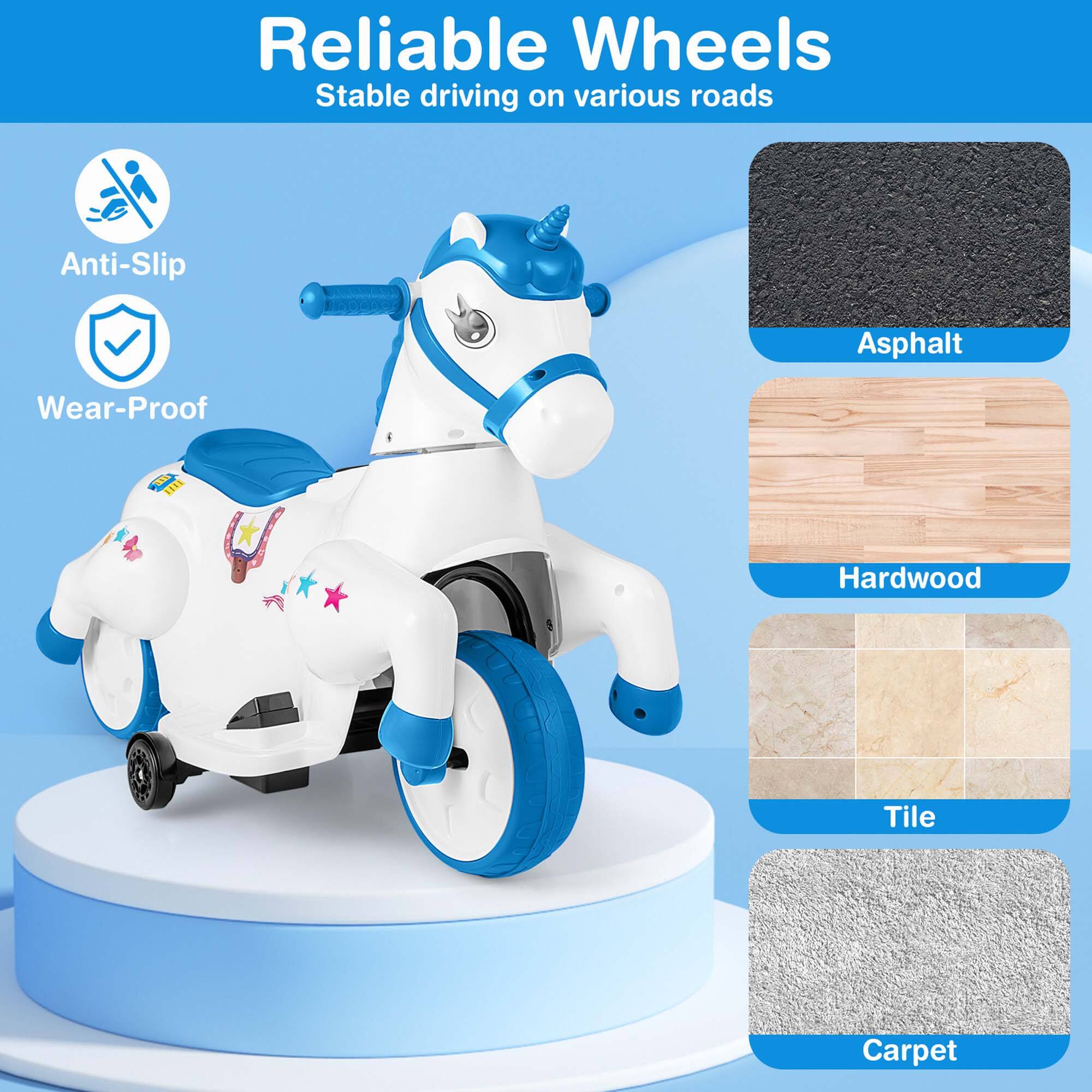 Reliable Wheels  
Stable driving on various roads  

Anti-Slip  
Wear-Proof  

Asphalt  
Hardwood  
Tile  
Carpet