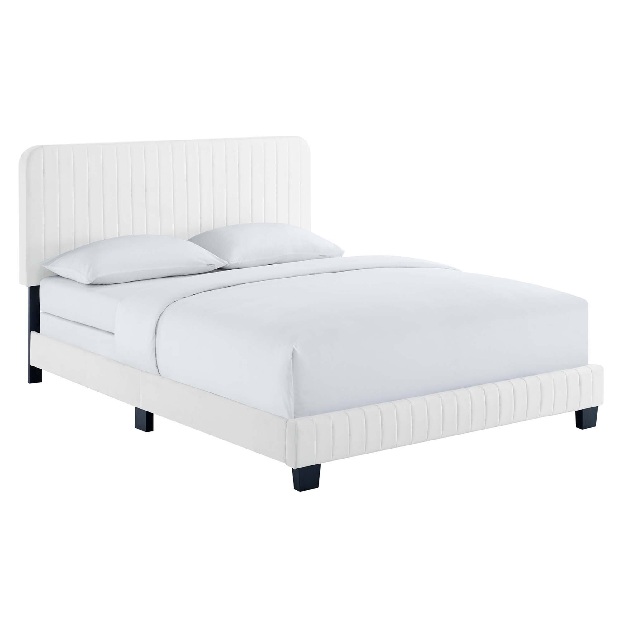 Angle. Modway - Celine Channel Tufted Performance Velvet Full Platform Bed - Blue.