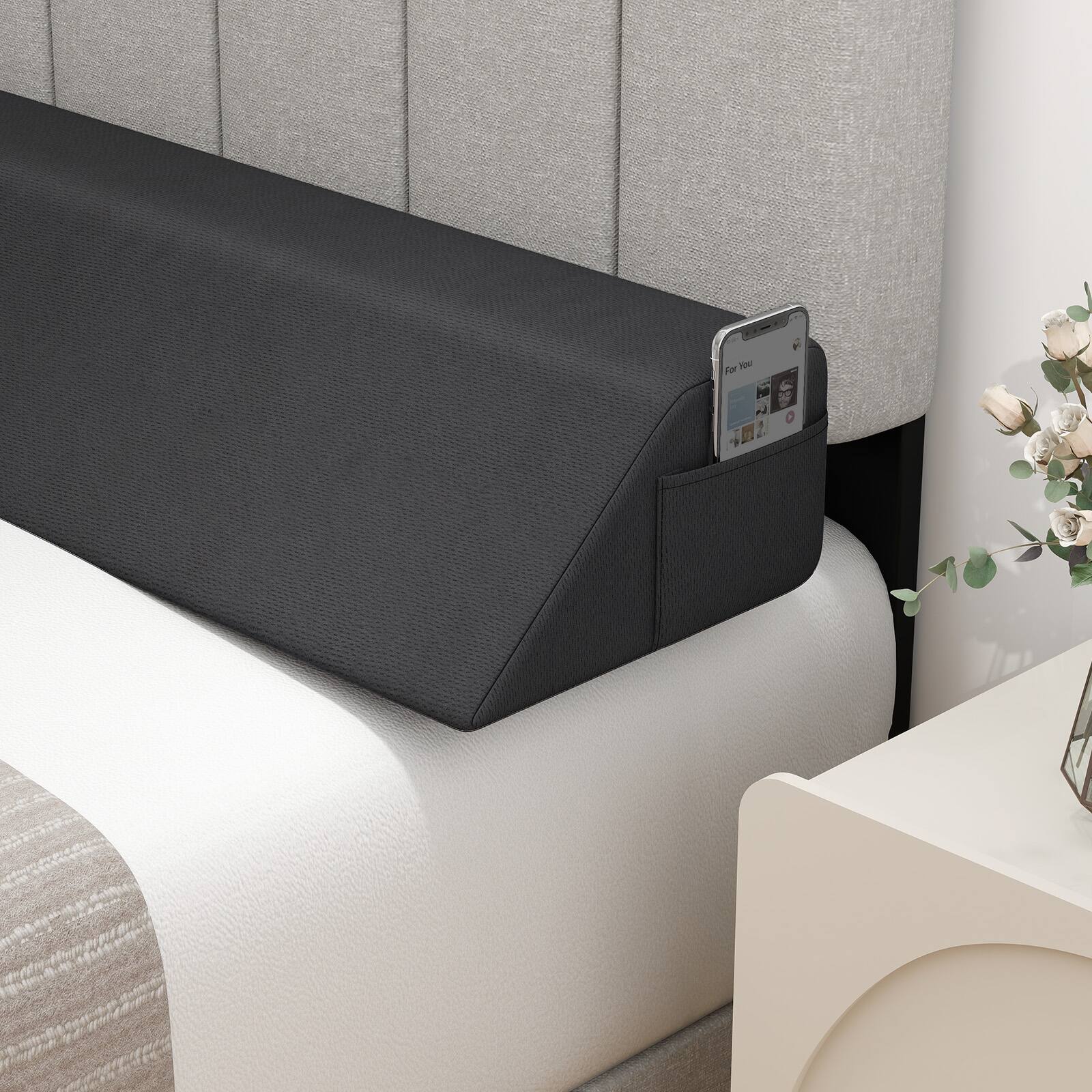 Alt View 1. Costway - Costway Full Bed Wedge Pillow with Tablet Pillow Stand Side Pockets Support for Back - Grey.
