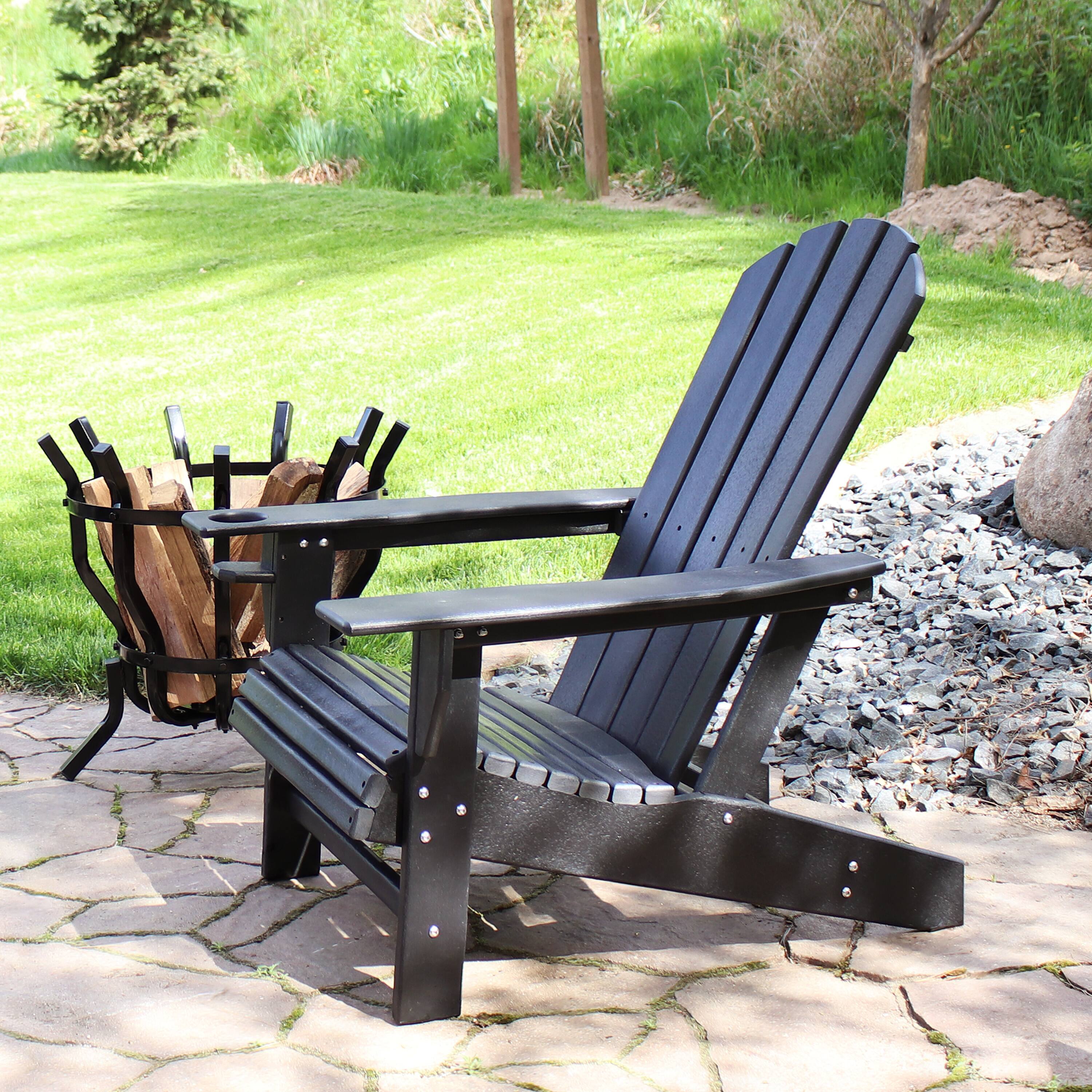 Alt View 3. Sunnydaze - Lake Style Adirondack Chair with Cup Holder - Black.