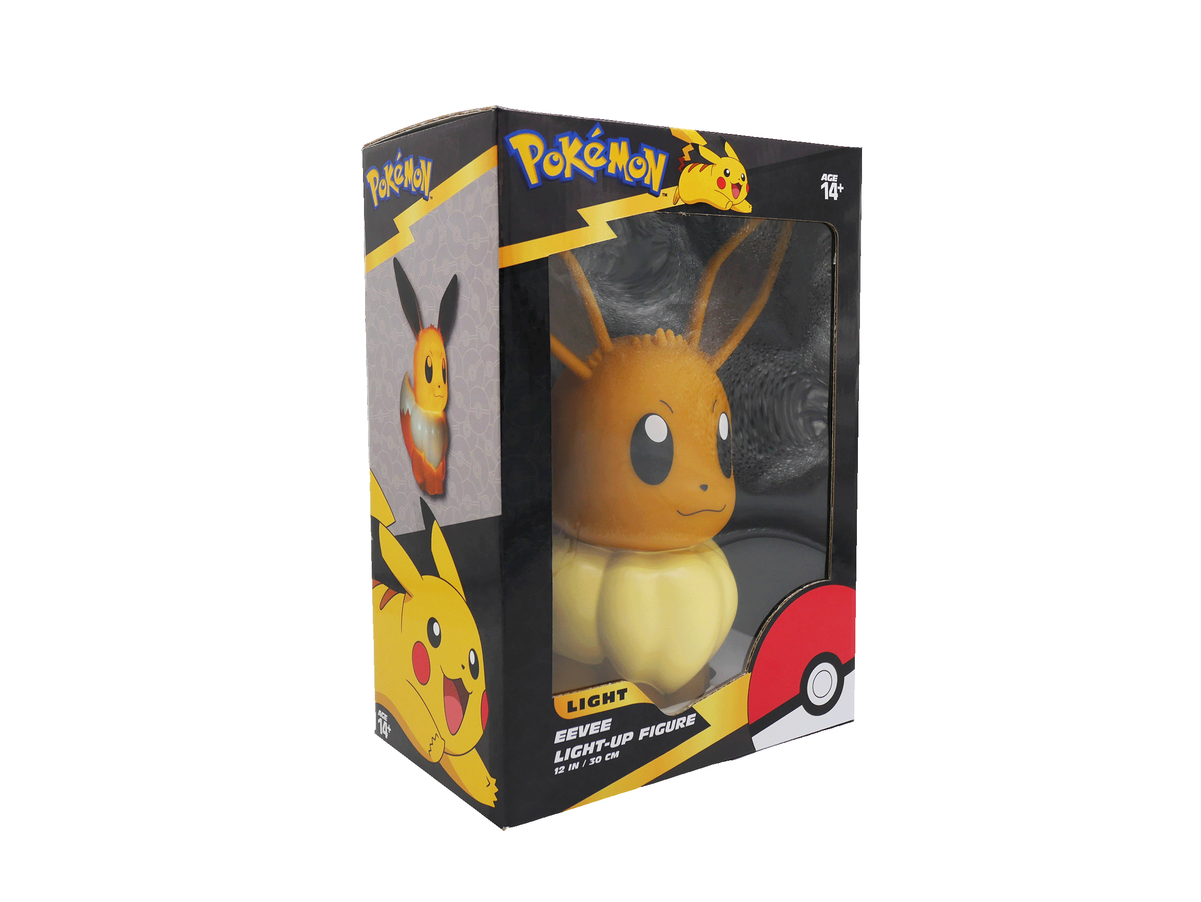 Pokémon AGE 14+ K  
LIGHT EEVEE FIGURE LIGHT-UP  
12 IN / 30 CM  
DE CN K2 IN LRETER ADR