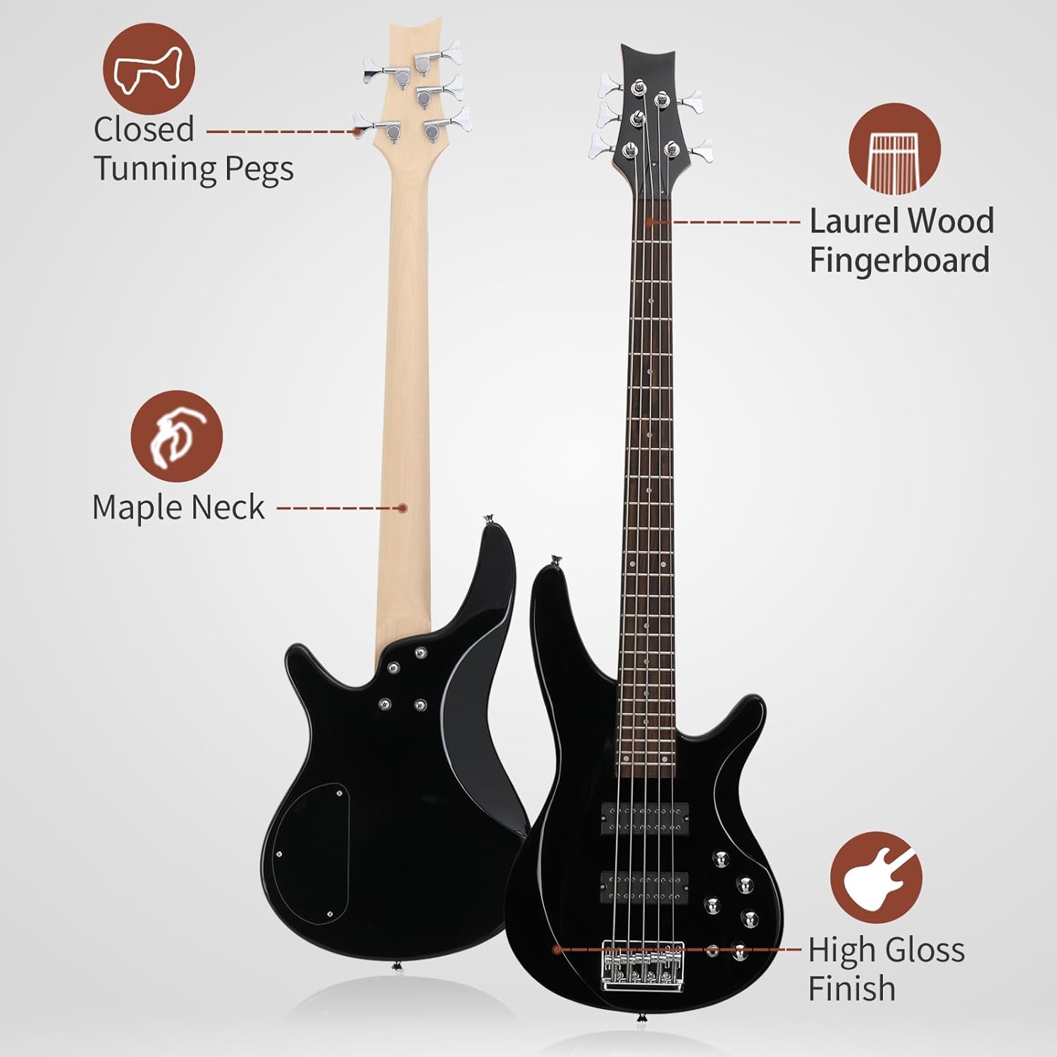 Closed Tuning Pegs  
Laurel Wood Fingerboard  
Maple Neck  
High Gloss Finish