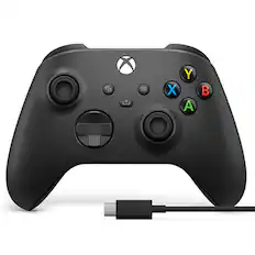 Front. Microsoft - XBOX Wireless Controller + USB-C Cable for XBOX Series X, XBOX Series S, XBOX One, PCs, and Cloud-Enabled Devices - Carbon Black + USB-C.