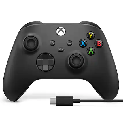 Front. Microsoft - XBOX Wireless Controller + USB-C Cable for XBOX Series X, XBOX Series S, XBOX One, PCs, and Cloud-Enabled Devices - Carbon Black + USB-C.