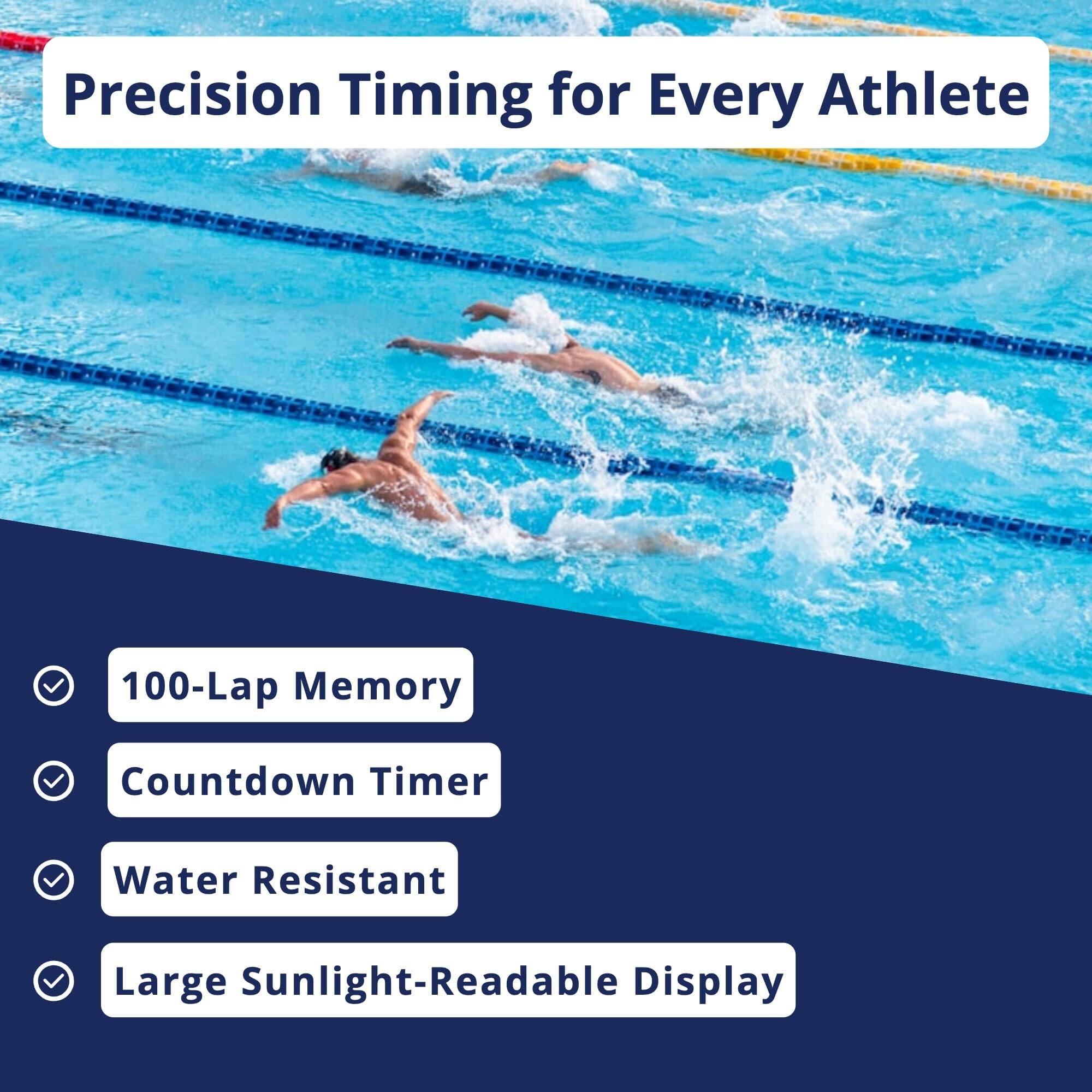 Precision Timing for Every Athlete

- 100-Lap Memory
- Countdown Timer
- Water Resistant
- Large Sunlight-Readable Display