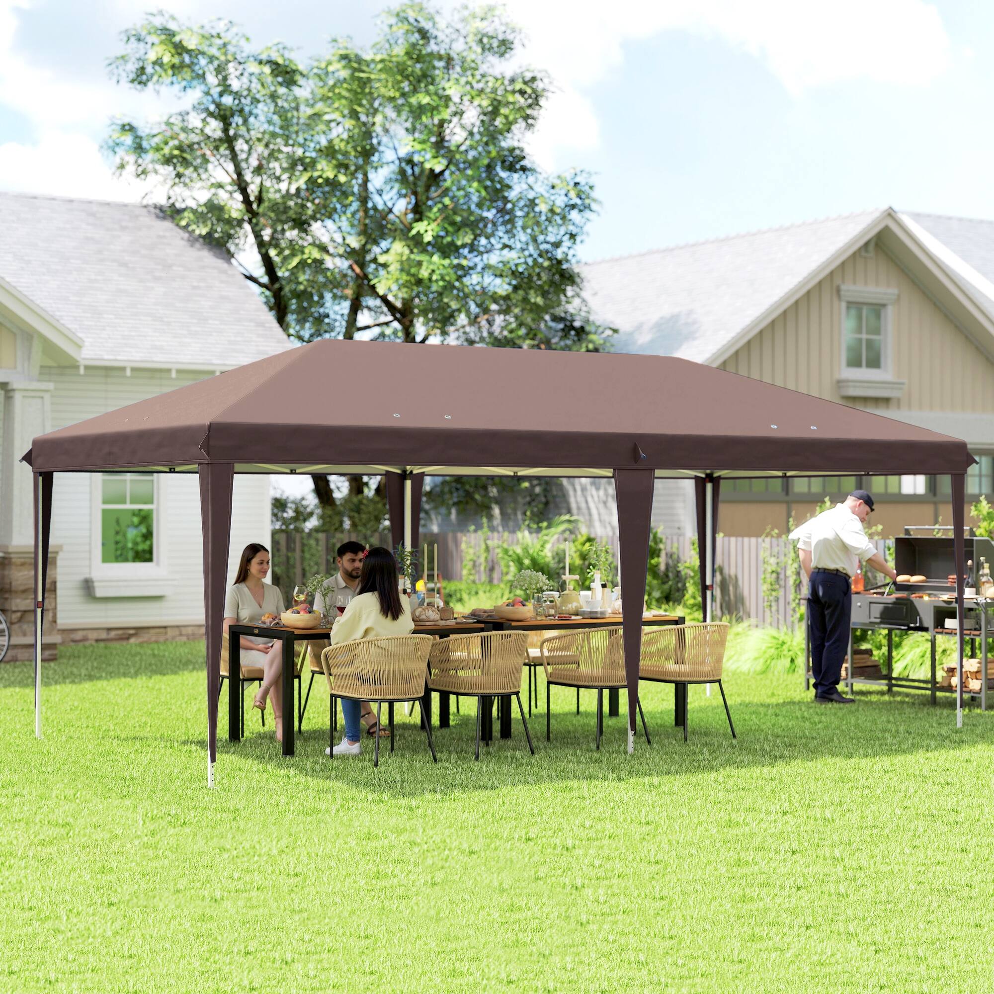 Alt View 1. Outsunny - 10' x 20' Pop Up Canopy Tent, Upgraded Heavy Duty Tents for Parties, Outdoor Instant Gazebo Sun Shade Shelter - Coffee.