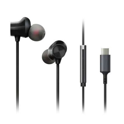 Front. Panasonic - ErgoFit In-Ear Earbud Headphones with Microphone, USB-C Compatible - Black.