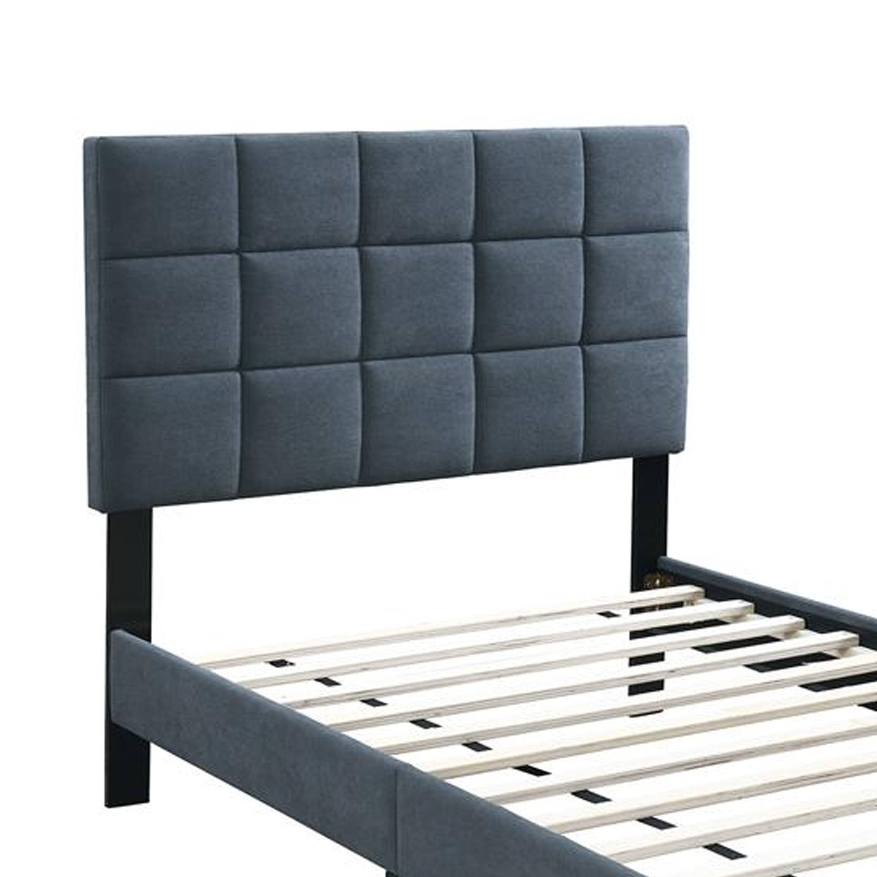 Left. Manhattan Lane - Lilian Full Bed, Soft Biscuit Tufted Charcoal Gray Linen Upholstery - Charcoal Gray, Black.