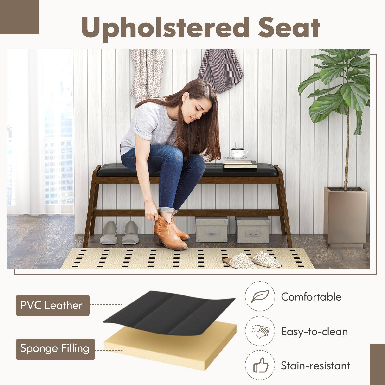 Upholstered Seat, PVC Leather, Comfortable, Sponge Filling, Easy-to-clean, Stain-resistant