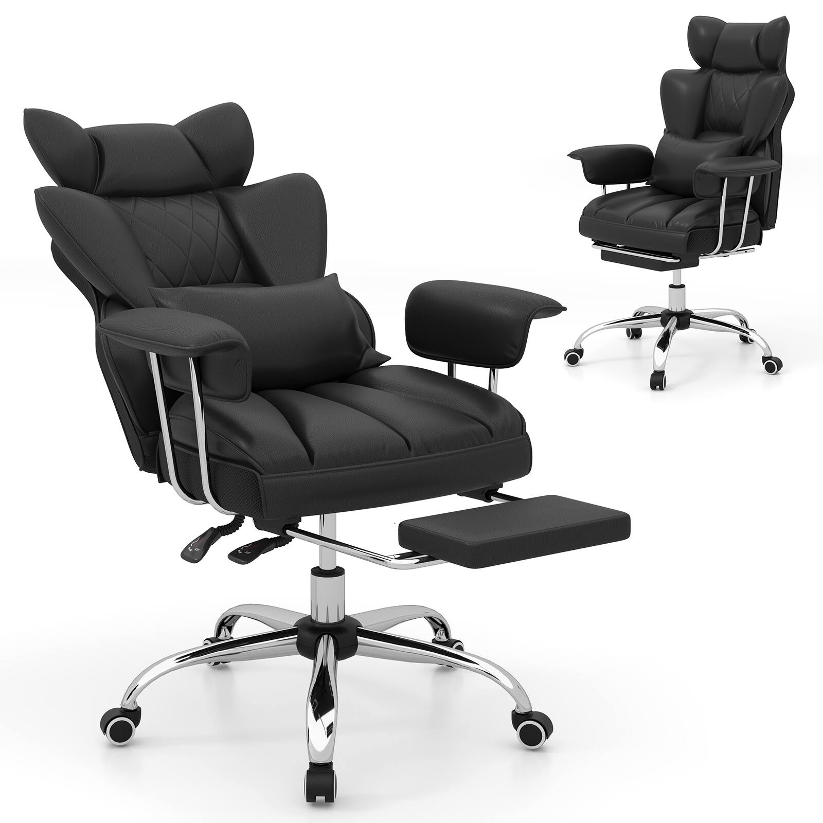 Left. WELLFOR - Big and Tall Executive Office Desk Chair with Footrest - Black.