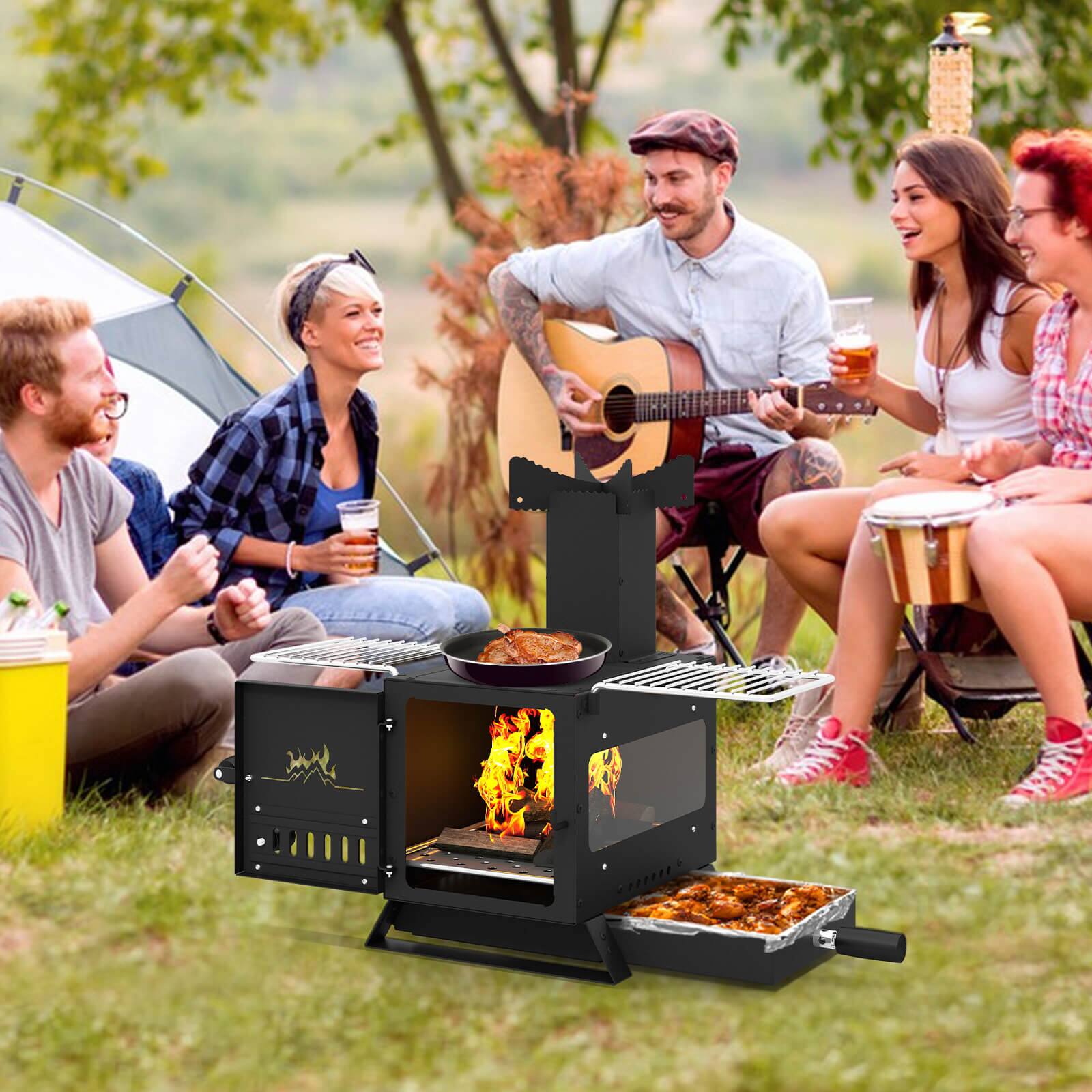 Costway Wood Burning Stove with Heat Resistant Glass Window,Grill