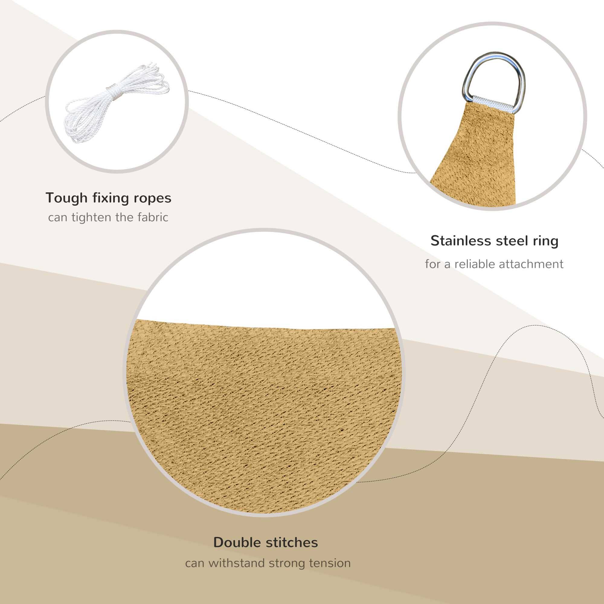 Tough fixing ropes can tighten the fabric. Stainless steel ring for a reliable attachment. Double stitches can withstand strong tension.
