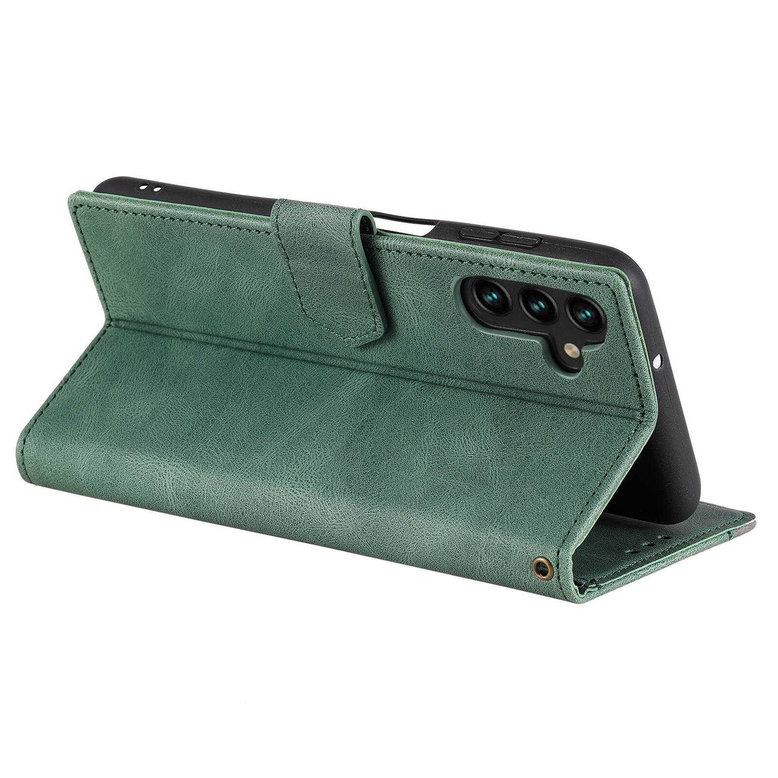 Back. Dteck - Wallet Case for Samsung Galaxy S24+,Vintage PU Leather Flip Card Holder Kickstand Magnetic Closure Phone Cover - Green.