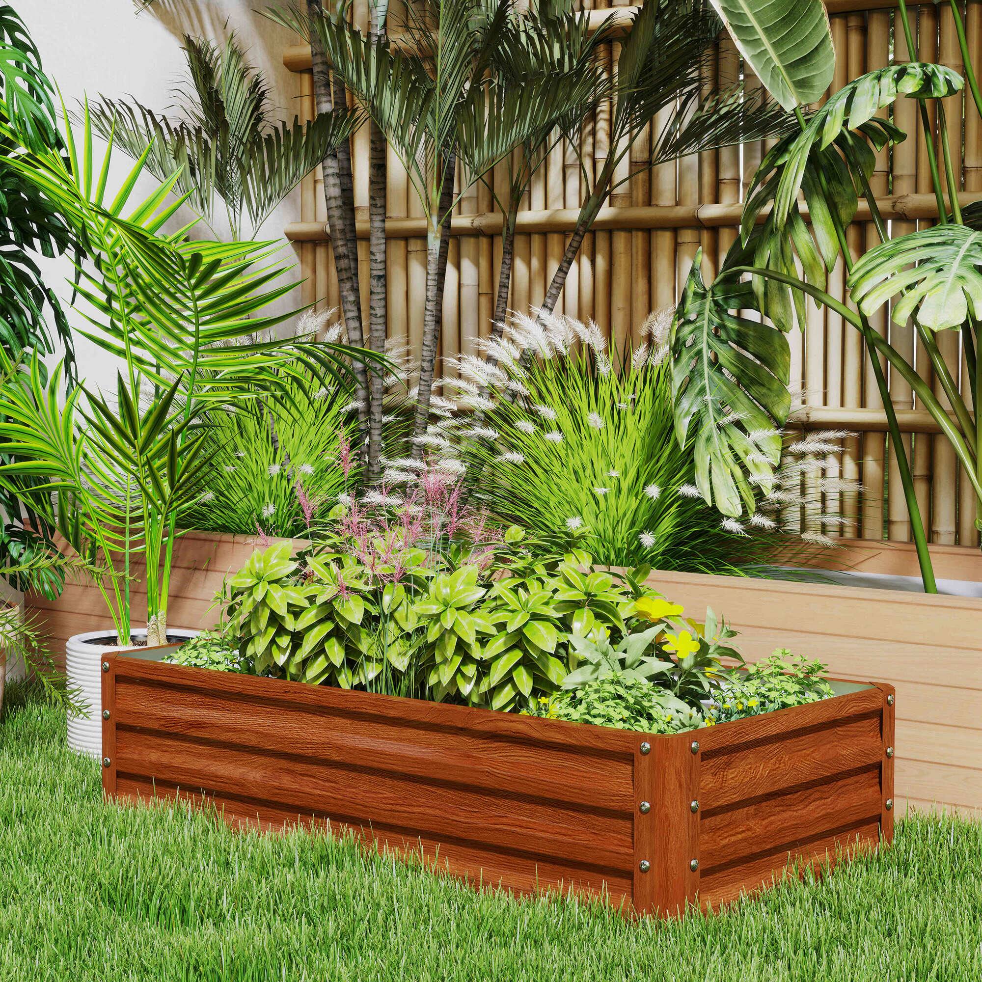 Alt View 4. Outsunny - Outsunny Galvanized Raised Garden Bed, 4' x 2' x 1' Metal Planter Box, for Growing Vegetables - Brown.