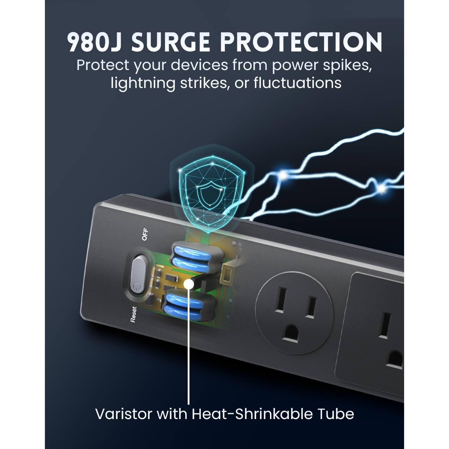 980J SURGE PROTECTION  
Protect your devices from power spikes, lightning strikes, or fluctuations  

Varistor with Heat-Shrinkable Tube