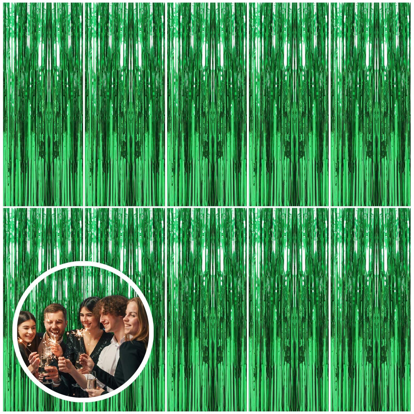 PARKER SLATER - 2 Pack Streamers Backdrop Jungle Party Decorations Foil Fringe Curtains Photo Booth For Birthday Dinosaur - Green