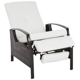 Outsunny - Outdoor Recliner Chair, Reclining Patio Lounge Chair with Comfy Cushions, Footrest, Armrests, PE Wicker for Balcony - White