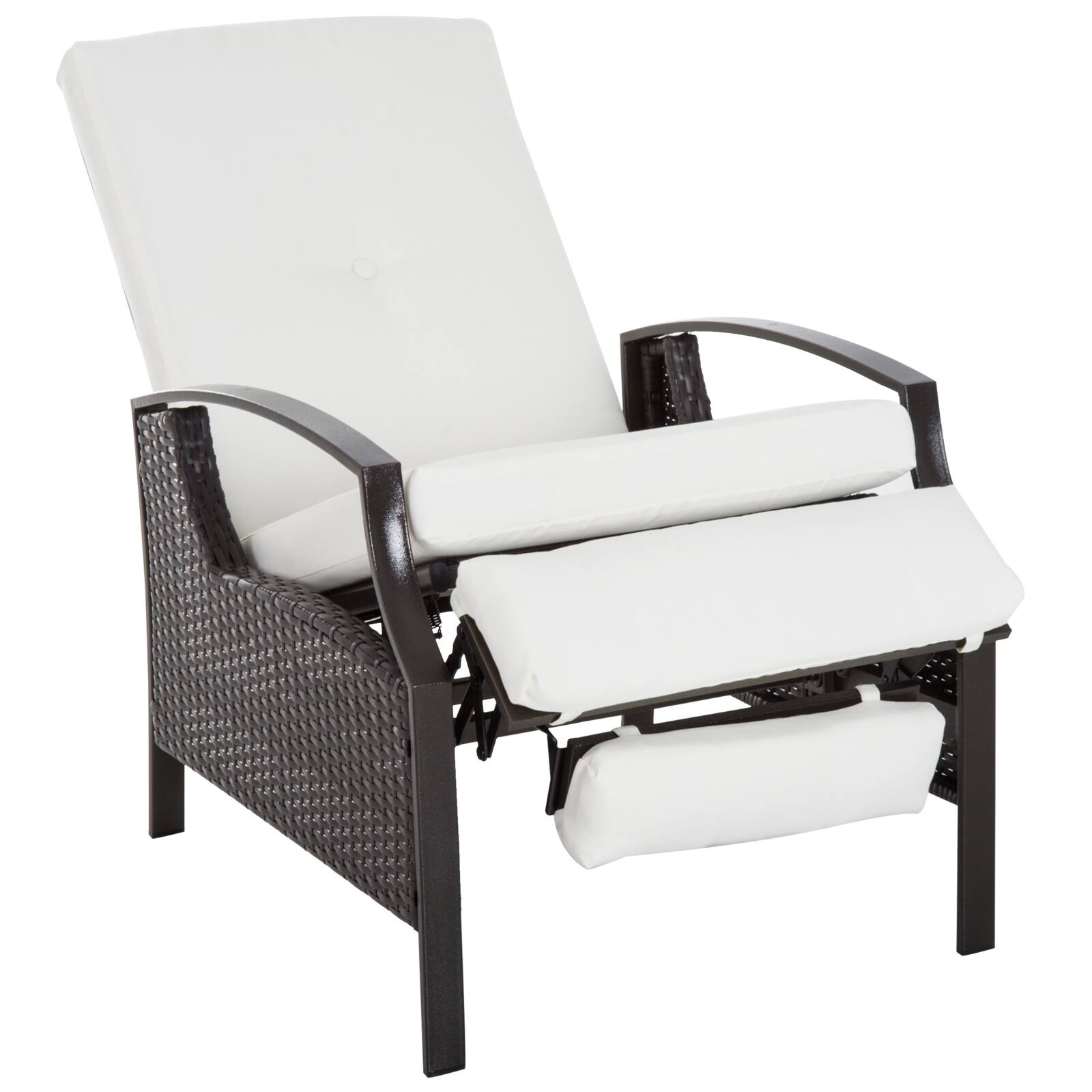 Front. Outsunny - Outdoor Recliner Chair, Reclining Patio Lounge Chair with Comfy Cushions, Footrest, Armrests, PE Wicker for Balcony - White.