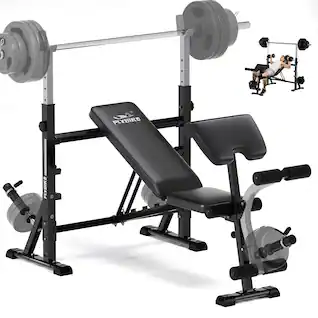 FLYBIRD - WB10 Olympic Adjustable Weight Bench, with Bench Press Rack, Leg Extension and Leg curl, for Home Gym Workout - Black