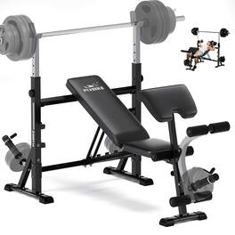 FLYBIRD - Olympic Adjustable Weight Bench, with Bench Press Rack, Leg Extension and Leg curl, for Home Gym Workout - Black