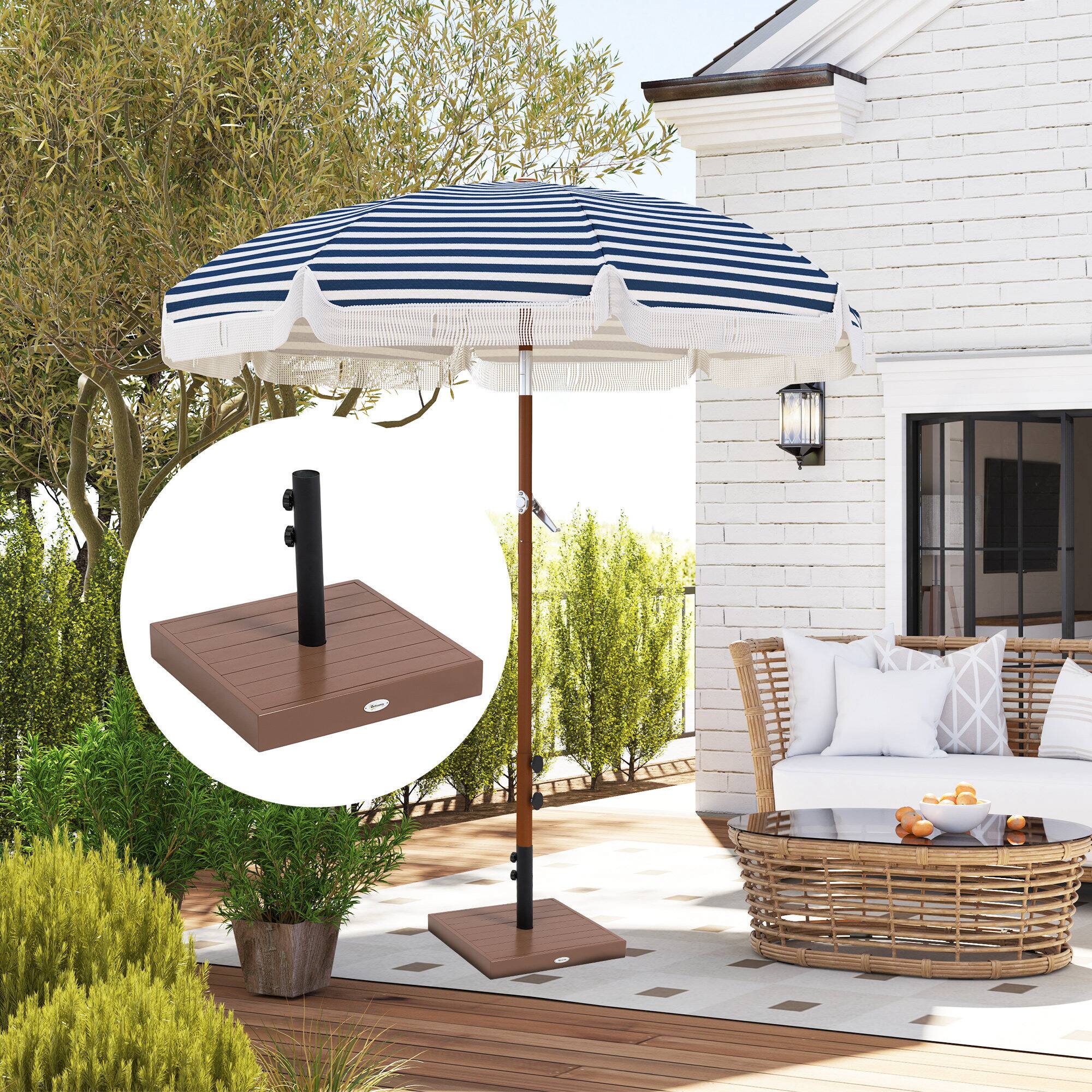 Angle. Outsunny - Square Patio Umbrella Base, 42 lbs. Concrete Heavy Duty Umbrella Base with Holder for 1.25"/1.5" Poles for Outdoor - Coffee.