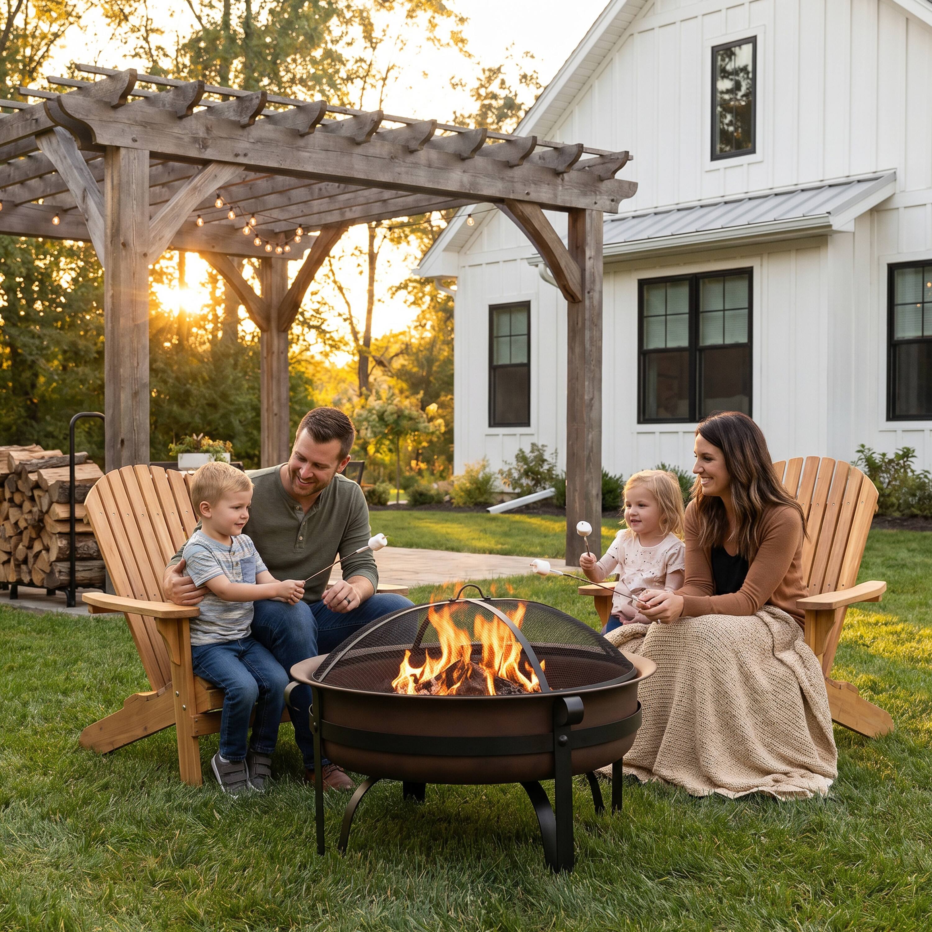 Alt View 10. Sunnydaze - 34 in Cauldron Style Steel Fire Pit with Spark Screen - Dark Bronze.