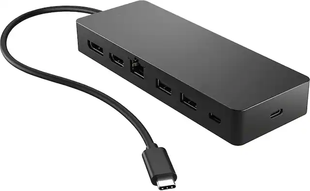 Front. HP - Universal USB-C 7-in-1 Multiport Hub Docking Station, 4 USB Ports, HDMI 2.0, Display Port 1.2, RJ-45.