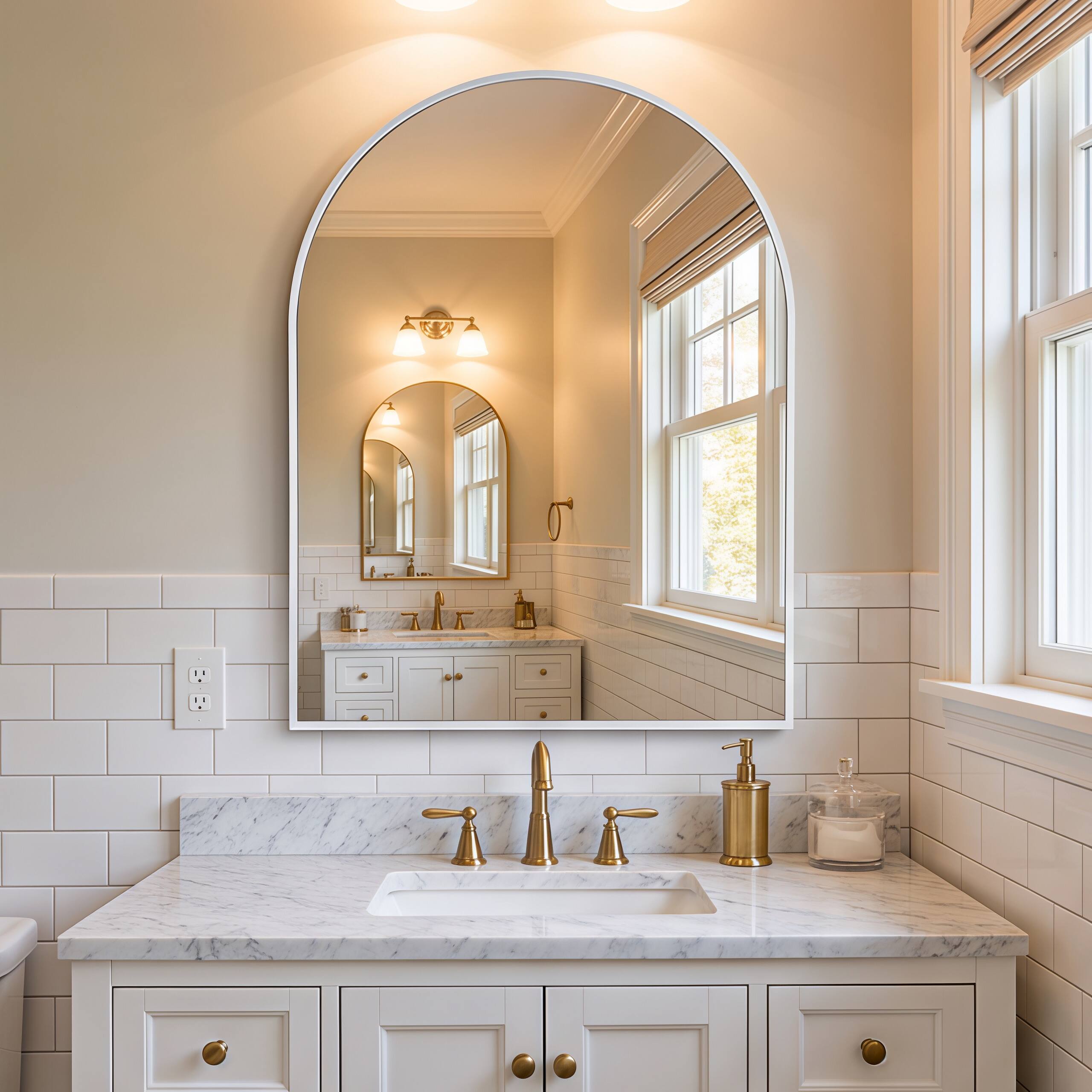 Back. Z-Edge - Arched Bathroom Mirror, 20"x 30", Wall Mounted, Vanity Mirror For Bedroom, Living Room and Entryway - Silver.