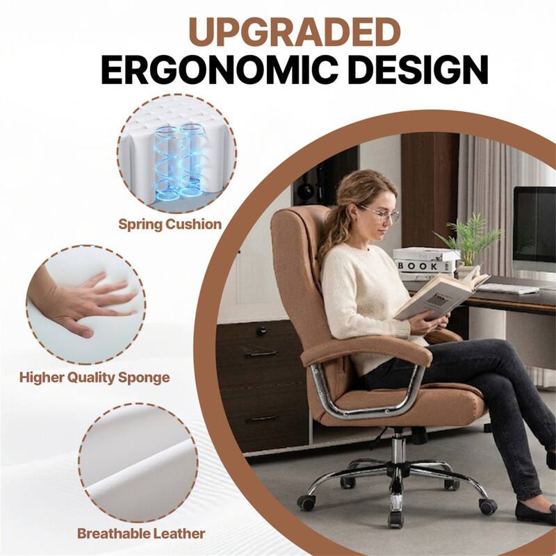 UPGRADED ERGONOMIC DESIGN

- Spring Cushion
- Higher Quality Sponge
- Breathable Leather