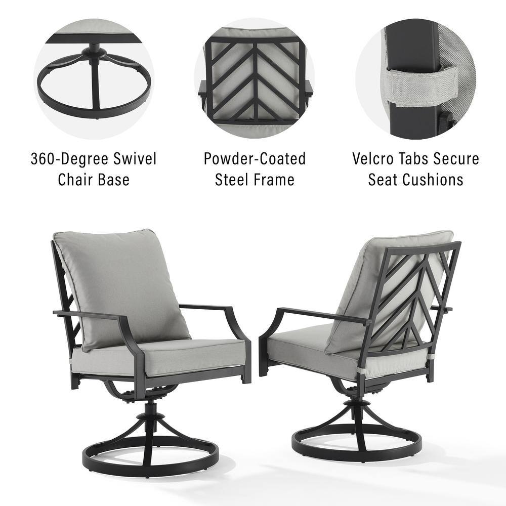 360-Degree Swivel Chair Base  
Powder-Coated Steel Frame  
Velcro Tabs Secure Seat Cushions