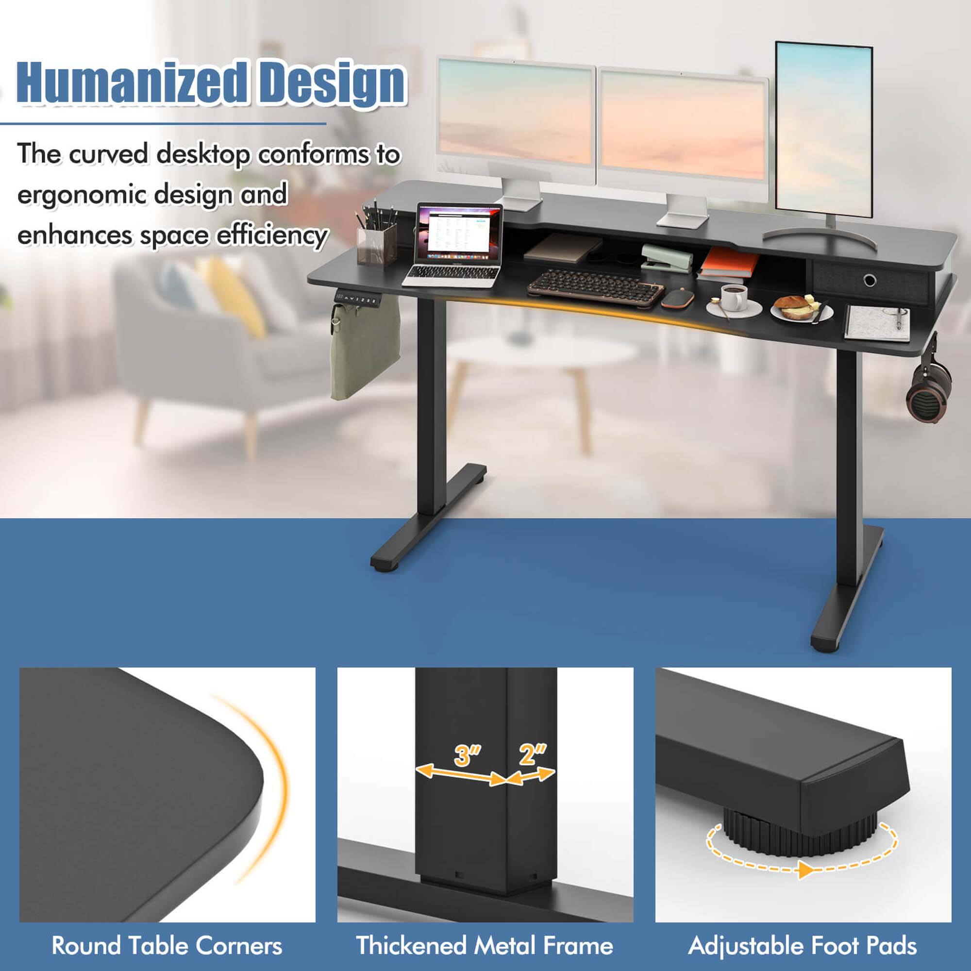 Humanized Design

The curved desktop conforms to ergonomic design and enhances space efficiency

- Round Table Corners
- Thickened Metal Frame
- Adjustable Foot Pads

3" 2"