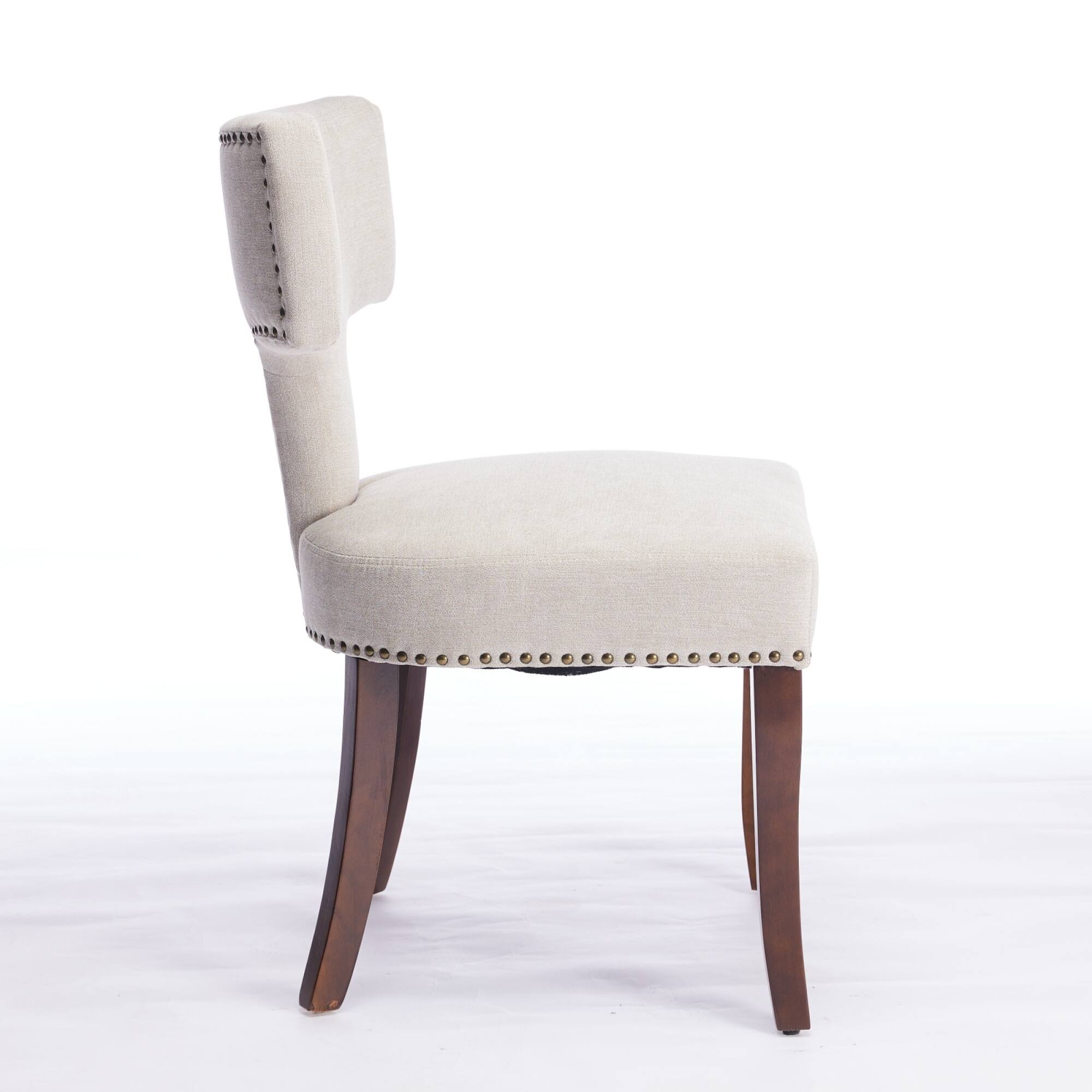Alt View 1. GOODSILO - Modern Dining Chairs Set of Two with Curved Backrest and Upholstered Fabric Seating - Beige.