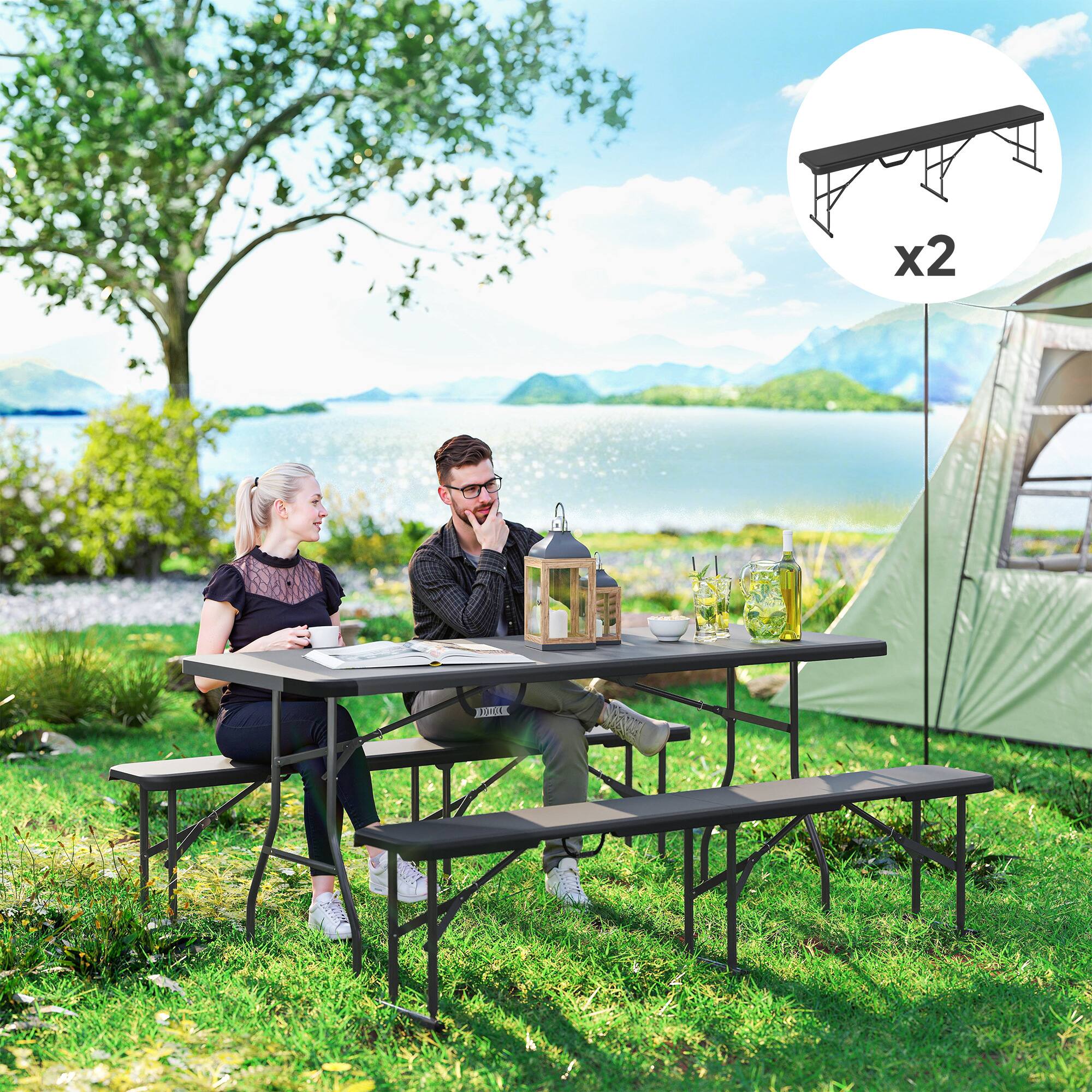 Alt View 1. Outsunny - Pack 6 ft Portable Foldable Bench Seats - Black.
