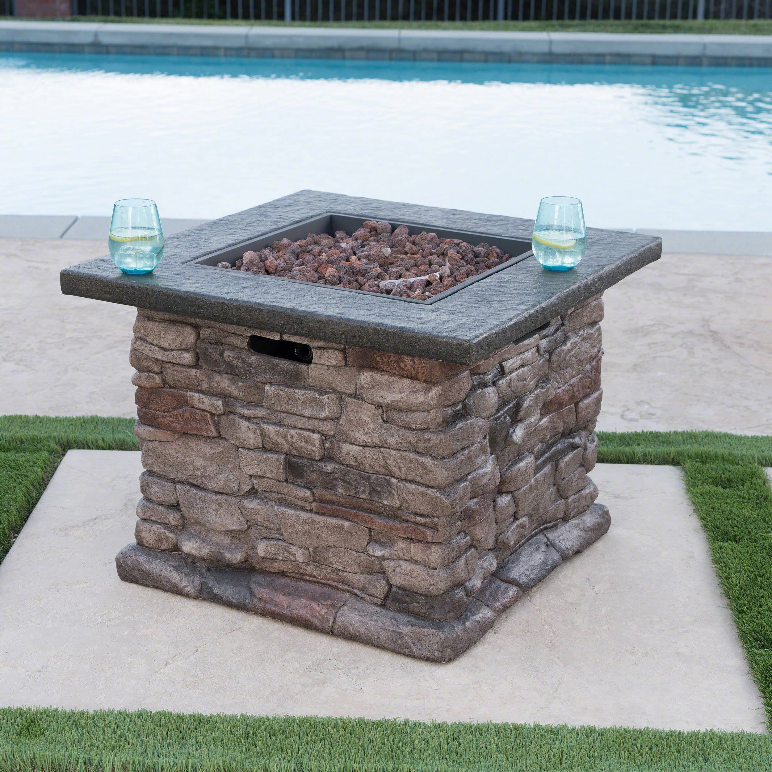 Back. TinyHomie - STONEWALL 32 SQUARE PROPANE FIRE PIT.