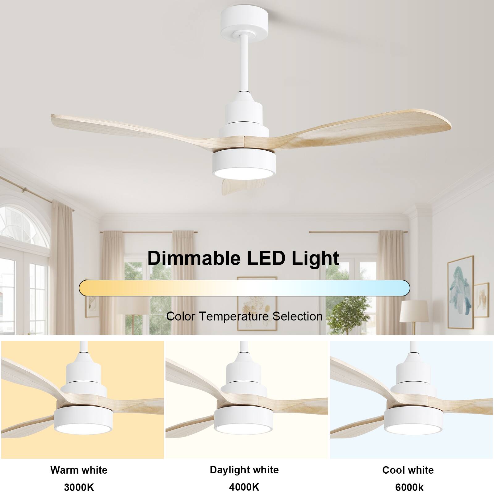 Dimmable LED Light, Color Temperature Selection: Warm white 3000K, Daylight white 4000K, Cool white 6000K