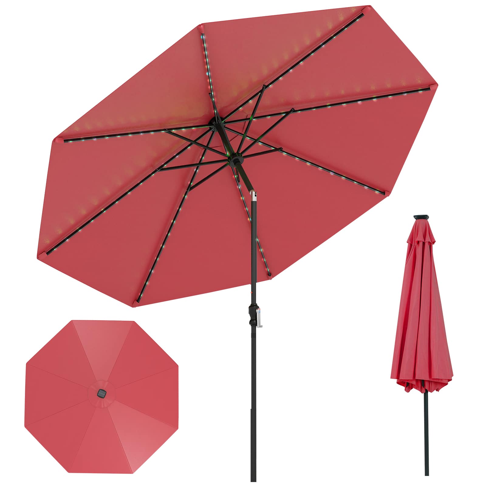 Costway - 10 FT Solar Patio Umbrella with 96 LED Lights 35° Adjustable Tilt Vented Top - Red price history on PriceWatchPro