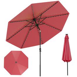 Costway - 10 FT Solar Patio Umbrella with 96 LED Lights 35° Adjustable Tilt Vented Top - Red