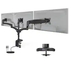 Mount-It! - Triple Monitor Desk Mount with Gas Spring Arms for Monitors up to 32″ with USB-C Port - Black