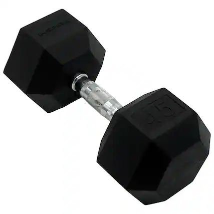 Front. Inspire - Inspire Fitness 45 LB Rubber Dumbbell - Black.