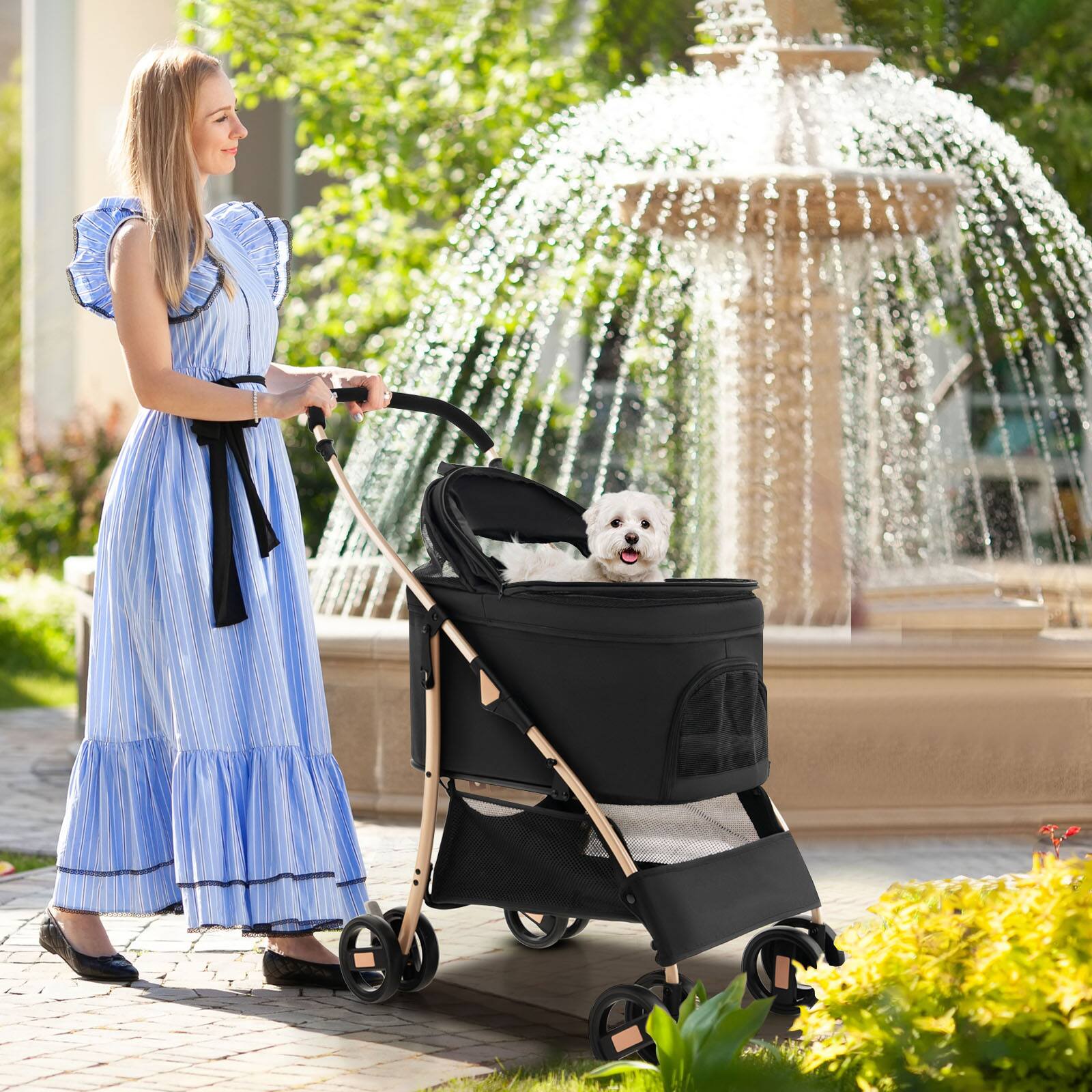 Alt View 1. Costway - Costway 3-In-1 Pet Stroller with Removable Car Seat Carrier 4-Level Adjustable Canopy.