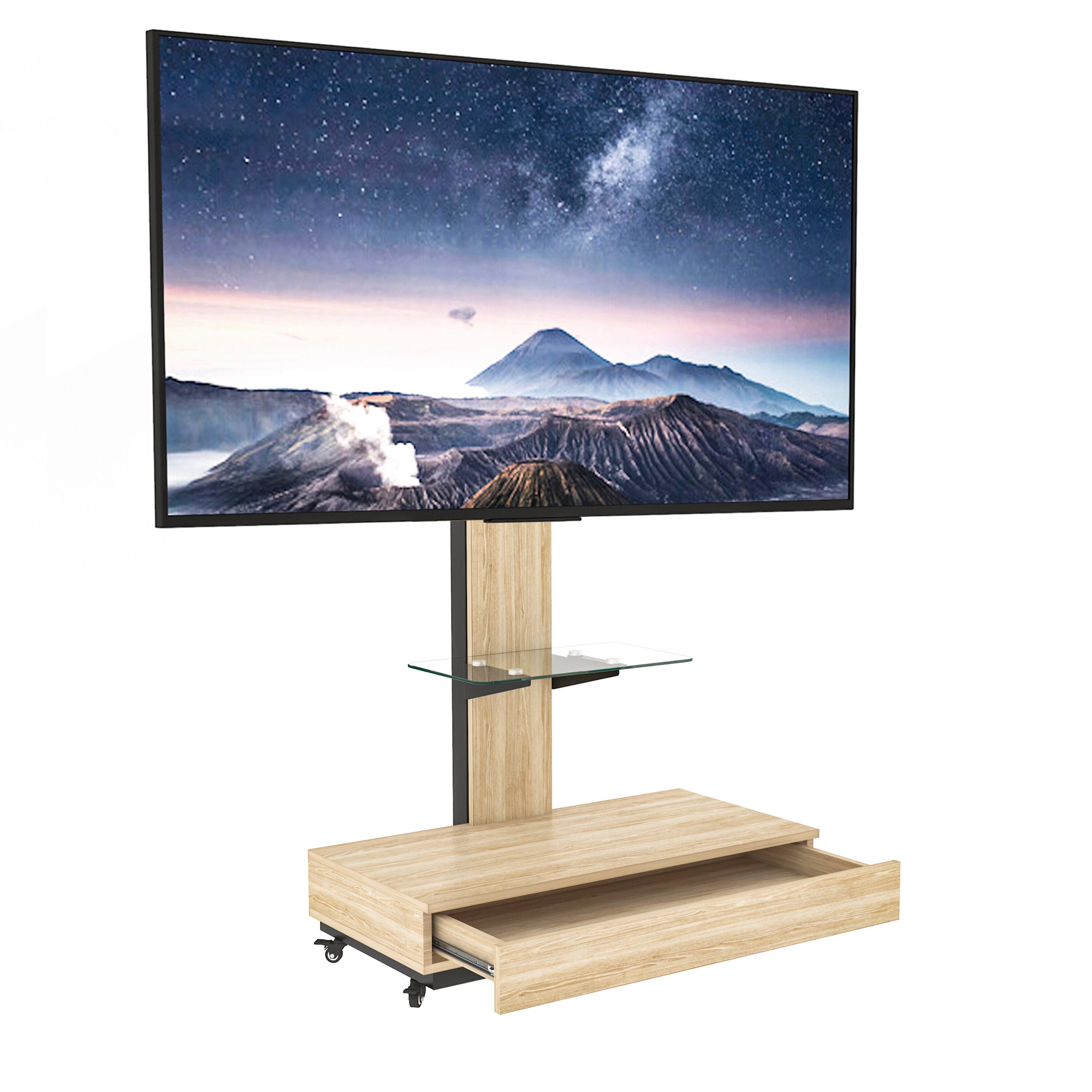 Alt View 6. Z-Edge - TV Stand with Push-Pull Drawer and Shelf, Mobile TV Cart for 32-75 inches, Floor TV Stand with Wheels for Living Room - Natural.