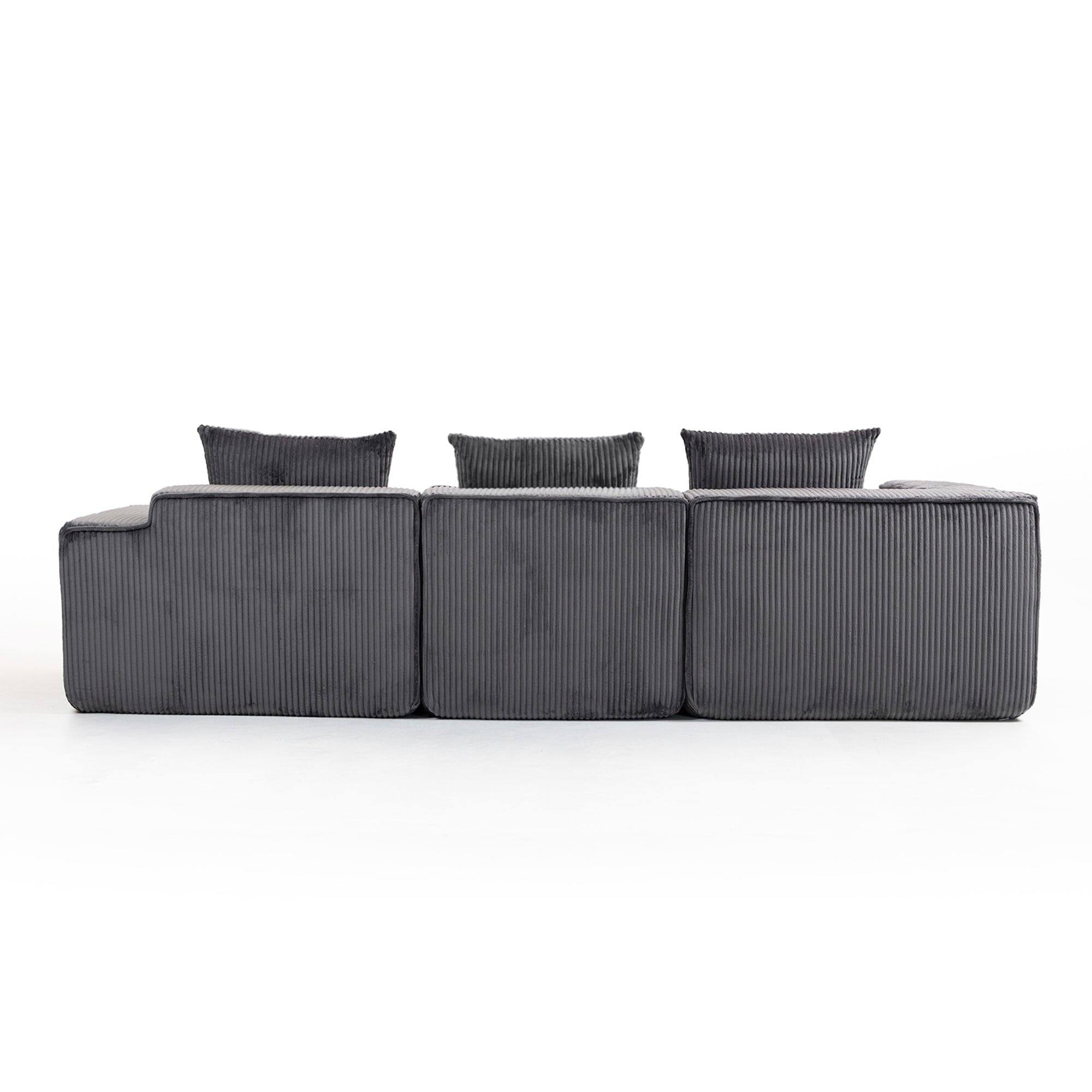 Alt View 2. Kadyn - 111" Modular Sctional Couches with Deep Seat, Compression Cloud Sofa Soft Corduroy Upholstered for Living Room Bedroom - Gray.