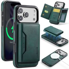 Dteck - 2-in-1 Mag Safe Wallet Case for Apple iPhone 17 Pro Max,RFID PU Leather Shockproof Cover+Magnetic Detachable Card Holder - Green